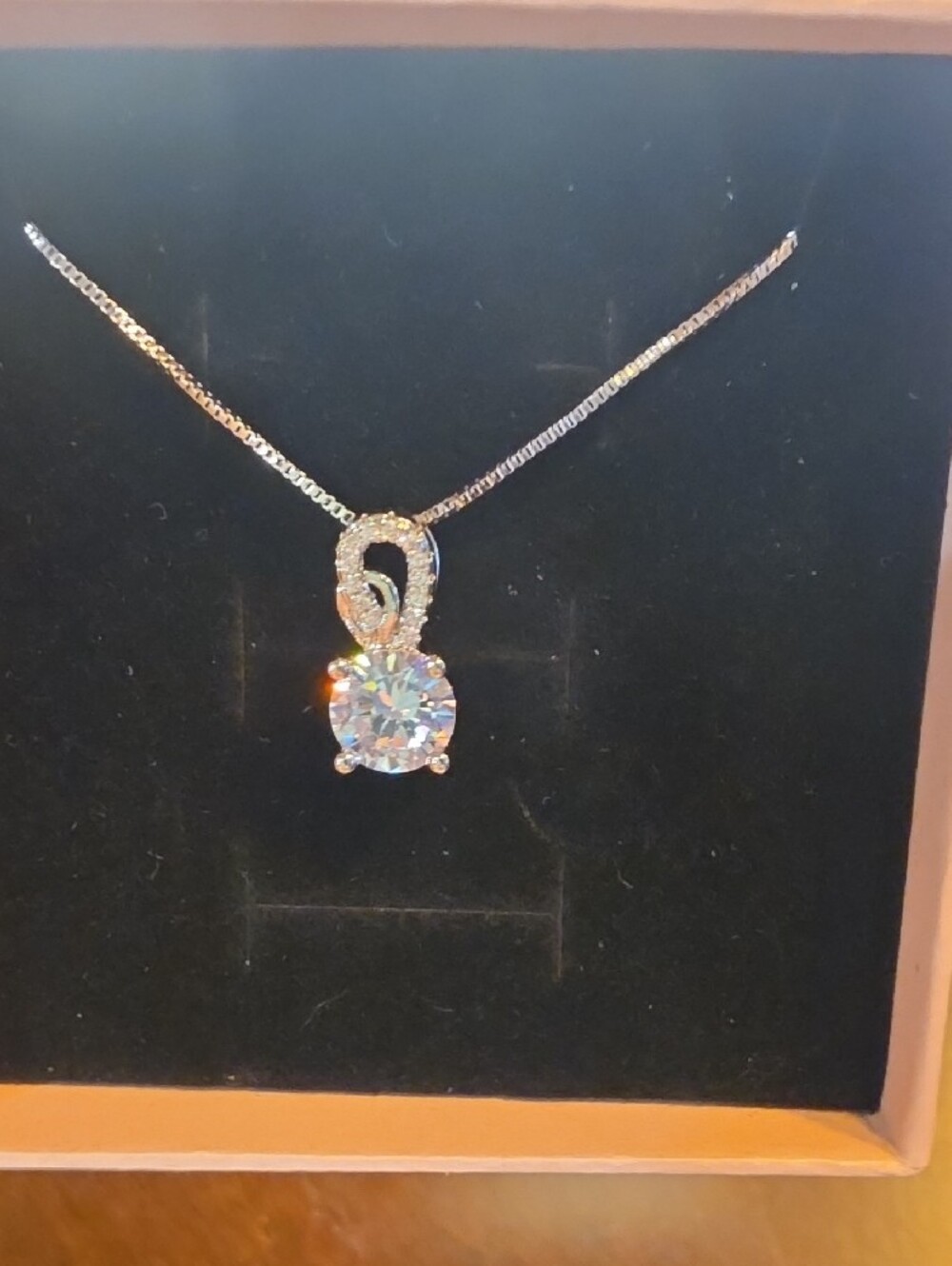 Classic Silver Solitaire Cubic Zirconia Pendant Necklace - Silver - Picture 5 of 7
